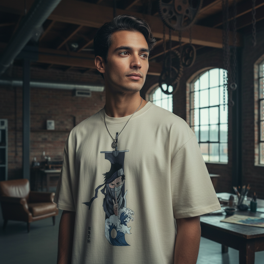 Zabuza-Inspired Embroidered Oversized T-Shirt - UrbanLoom Apparel