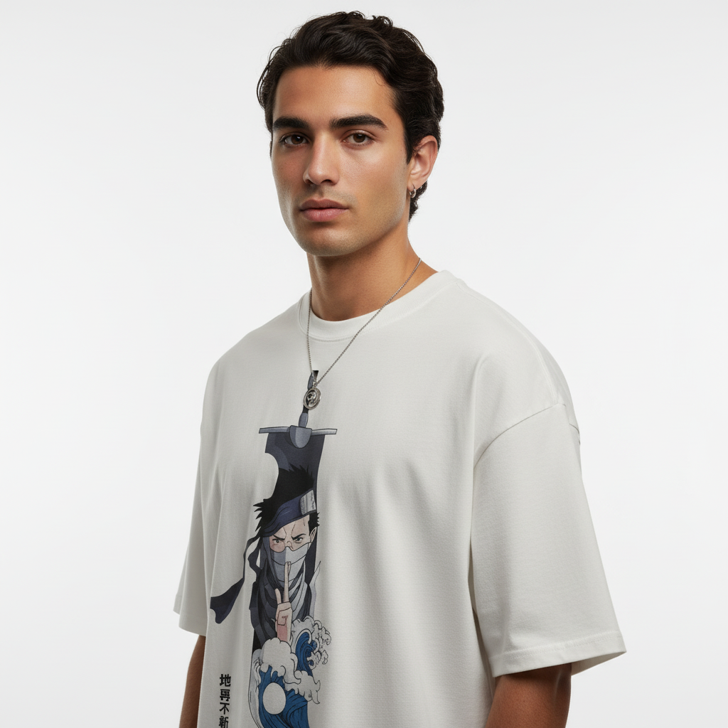 Zabuza-Inspired Embroidered Oversized T-Shirt - UrbanLoom Apparel