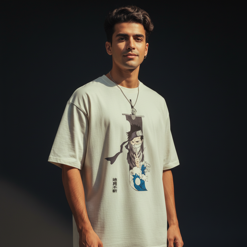 Zabuza-Inspired Embroidered Oversized T-Shirt - UrbanLoom Apparel