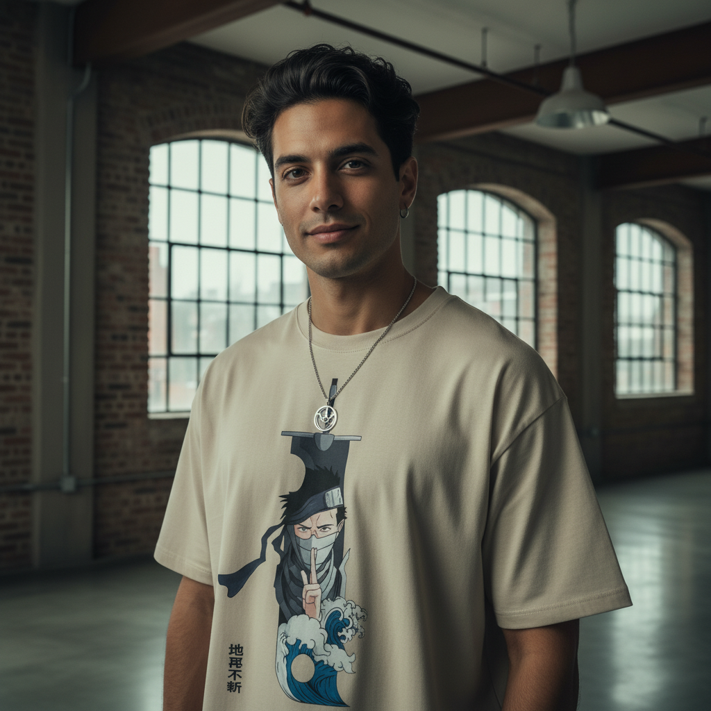 Zabuza-Inspired Embroidered Oversized T-Shirt - UrbanLoom Apparel