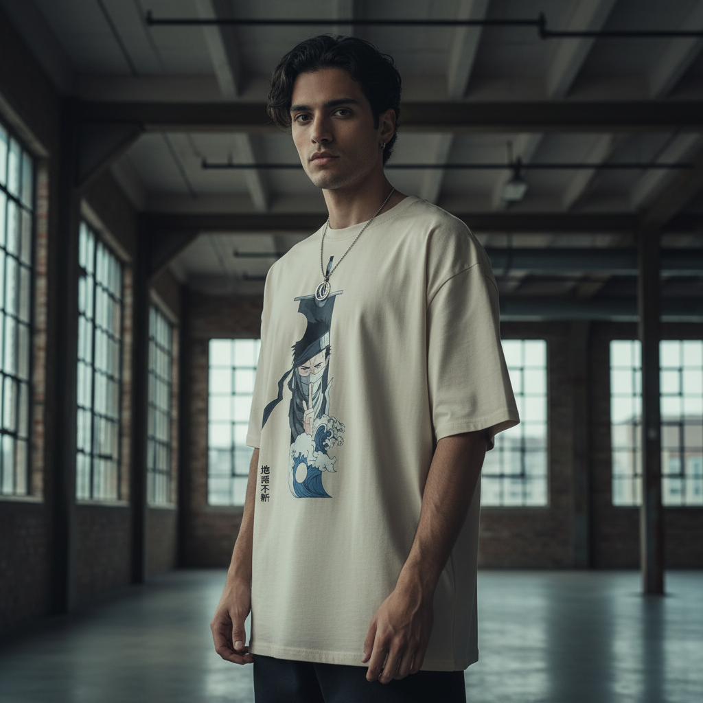 Zabuza-Inspired Embroidered Oversized T-Shirt - UrbanLoom Apparel