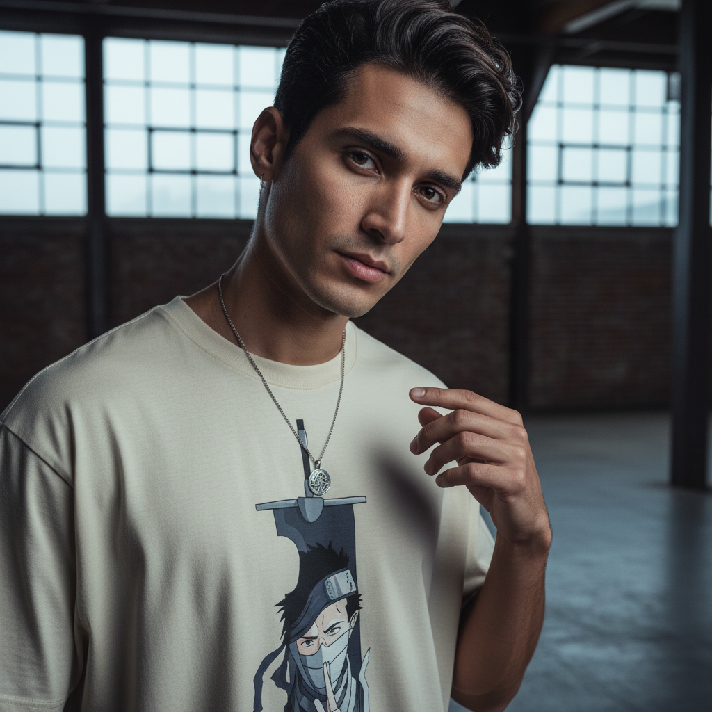 Zabuza-Inspired Embroidered Oversized T-Shirt - UrbanLoom Apparel