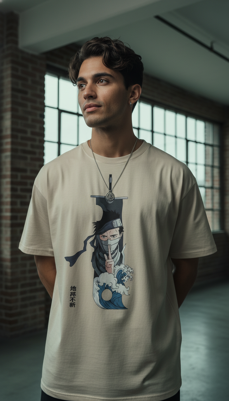 Zabuza-Inspired Embroidered Oversized T-Shirt - UrbanLoom Apparel